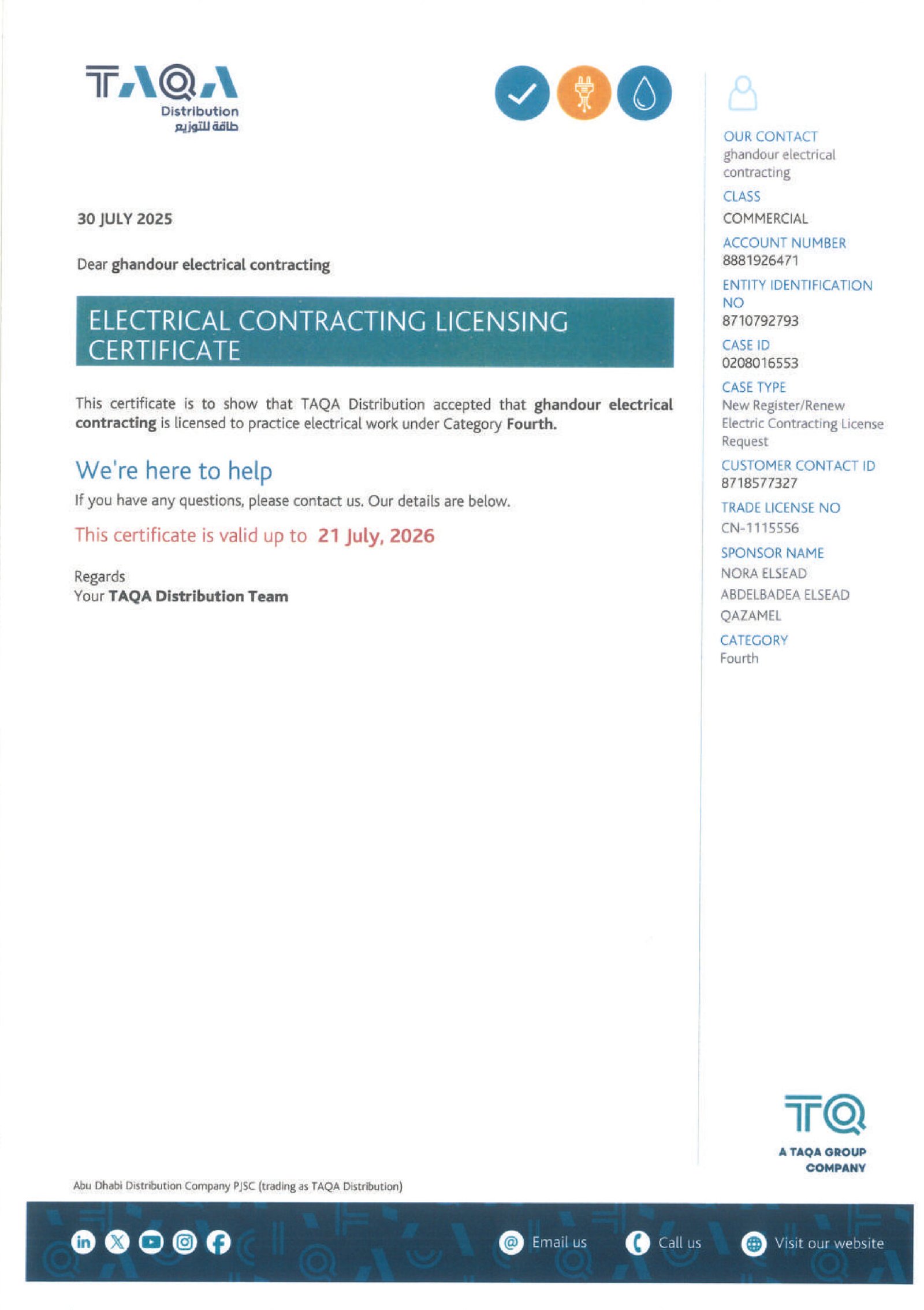 TAQA Distribution Abu Dhabi